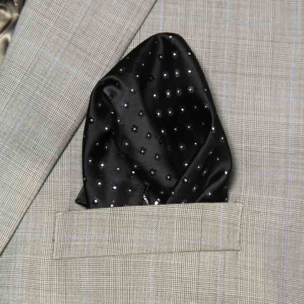 Gascoigne Pocket Square Black Silver Metallic Men's